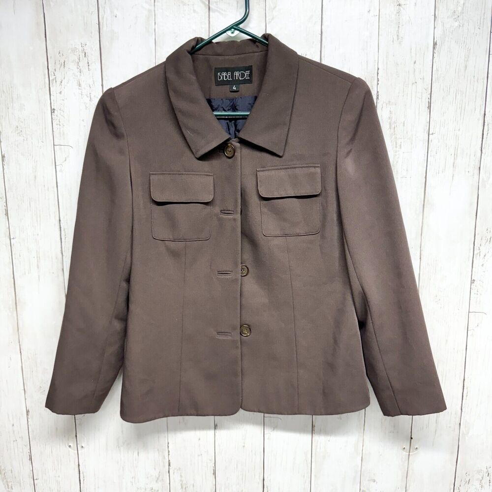 Isabel Ardee Blazer Women Size‎ 4 Single Breasted Brown Collared Pocket Slim Fit